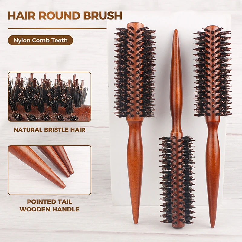 

Anti Static Wood Boar Bristle Hair Round Brush Hairdresser Styling Tools Teasing Brush For Hair Curly Comb