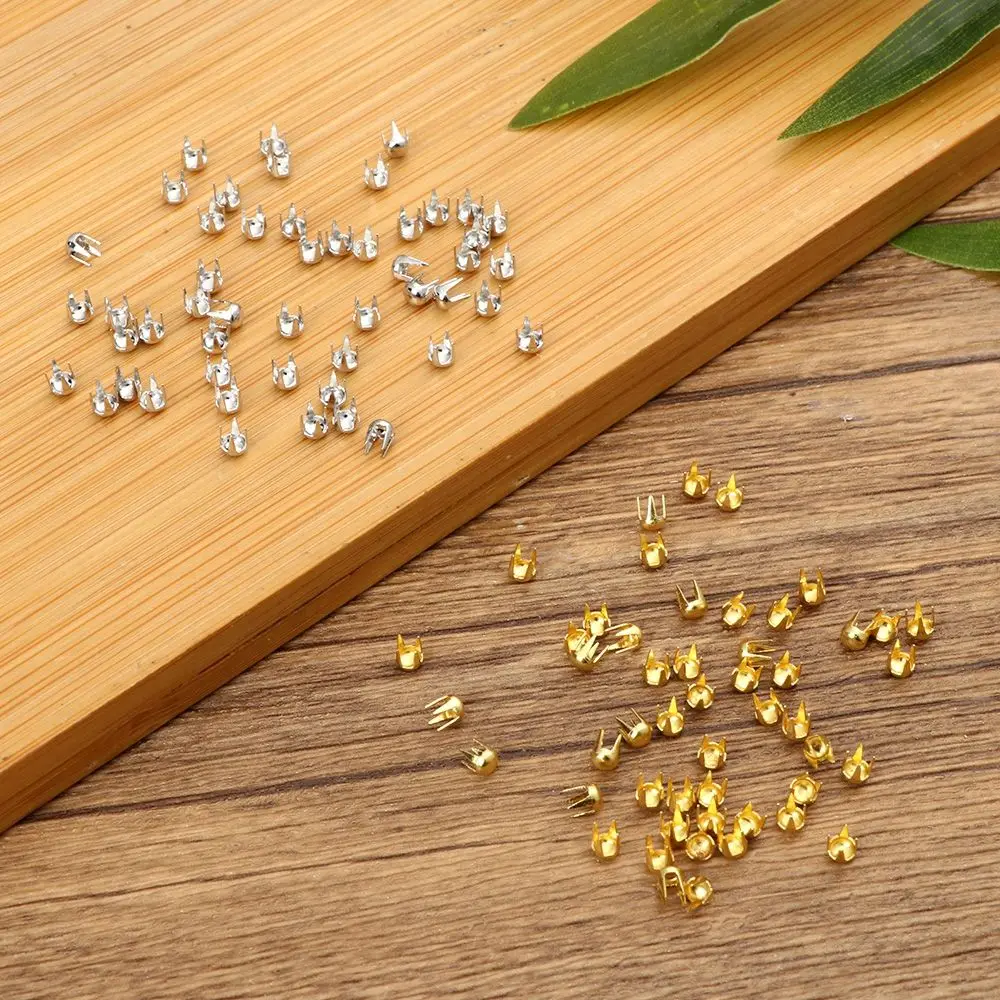 50Pcs 3mm Mini Claw Hammer Buckle Gold/Silver/Bronze/Black Metal Round Bead Super Small Doll Button DIY Toy Clothes Accessories