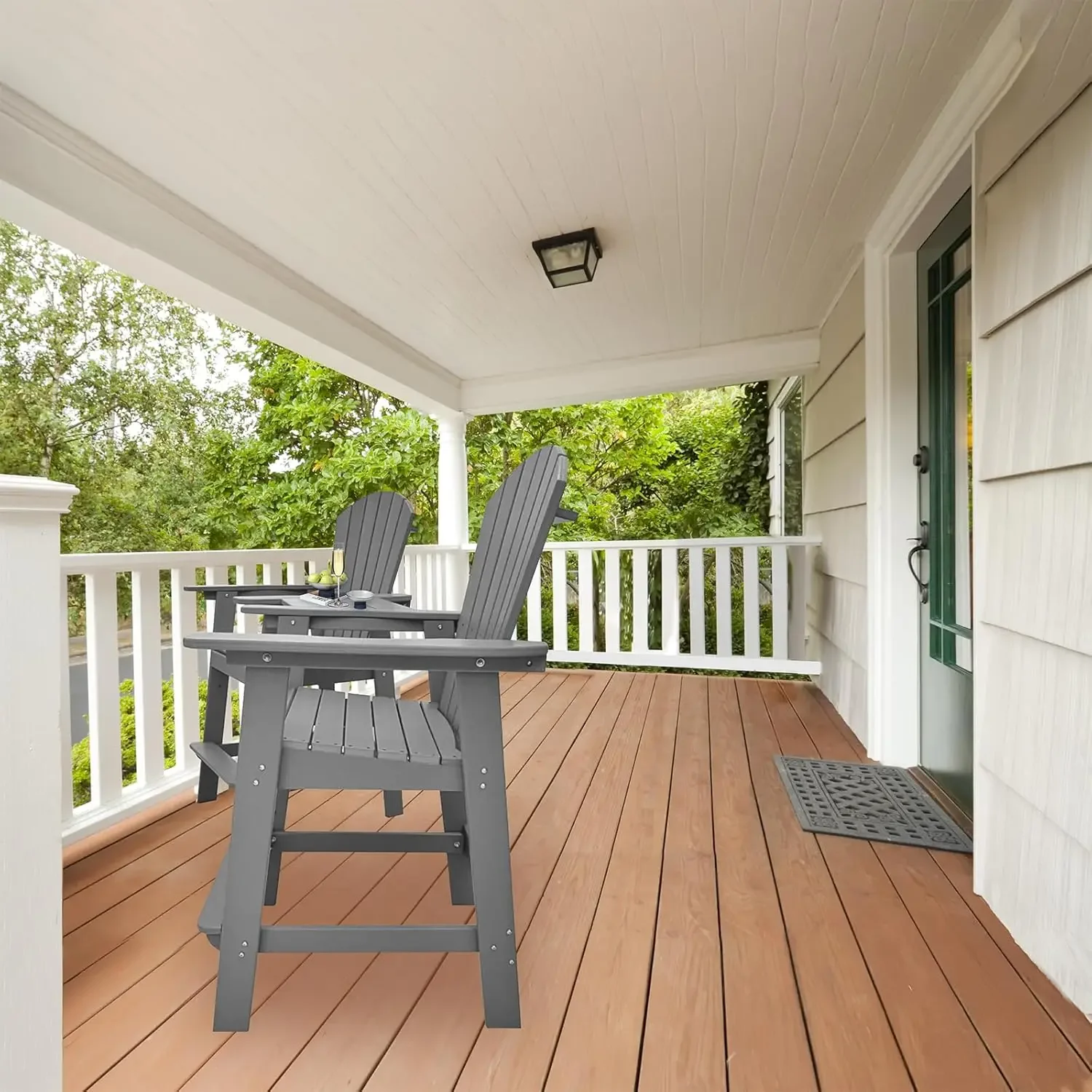 NEW-Poly Lumber Adirondack Chairs for Balcony Deck, hdpe Plastic Oversized Adirondack Chairs, 51.9''Tall - Grey