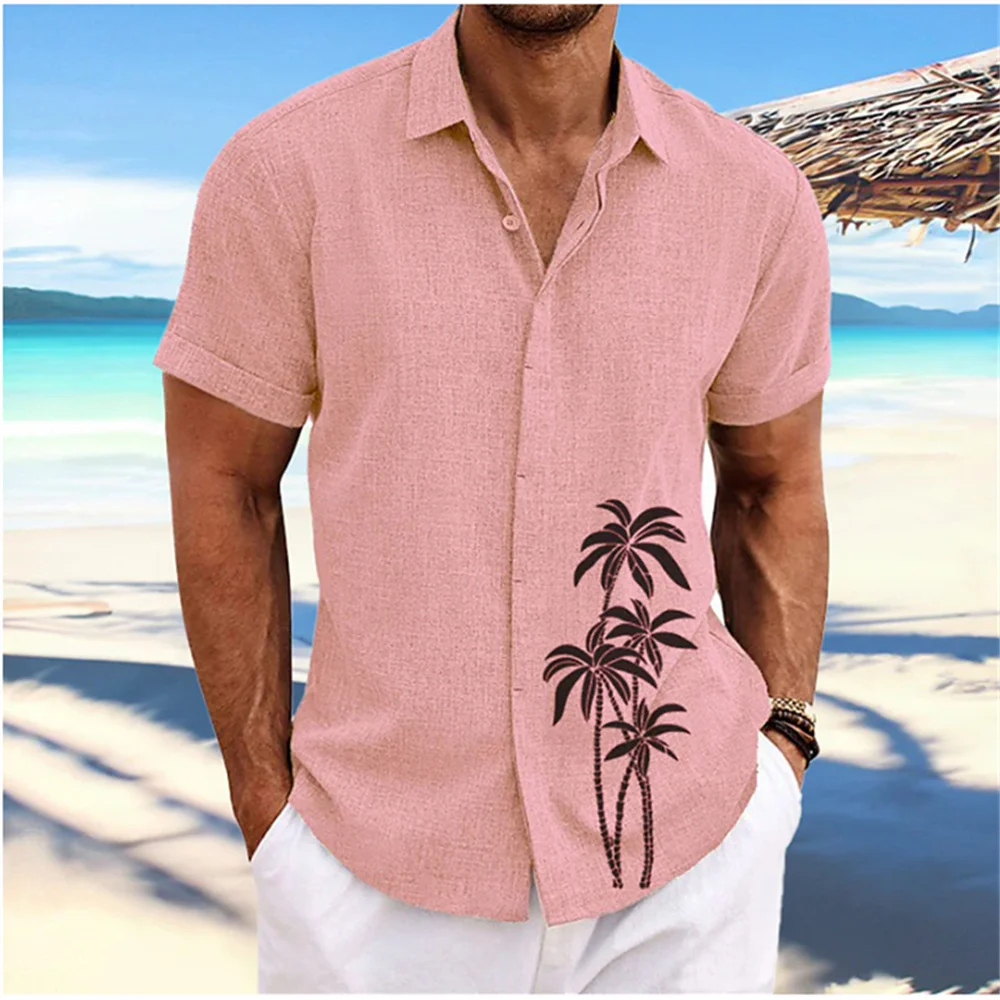 

2023 été Hawaii manches courtes hommes chemise coco Tree imprimé revers bouton manches courtes vêtements Fashion Designer tops