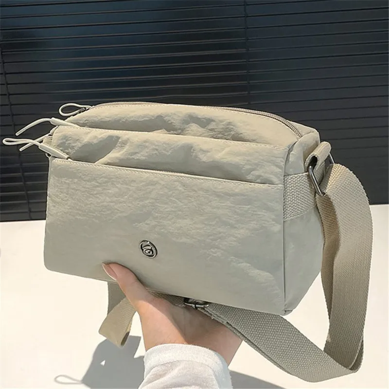 Thickened Four Layer Zipper Pouch Cross Body Bags, Ladies Single Shoulder Bag, Lightweight Nylon Fabric Small Square Bag Purses