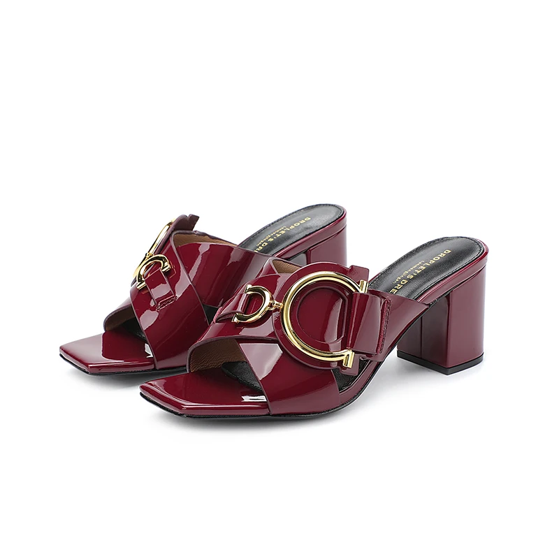 Women's Slippers 2023 High Heel Casual Shoes Women's Open Toe Summer Genuine Leather Square Head Thick Heels Women's Shoes 35-44