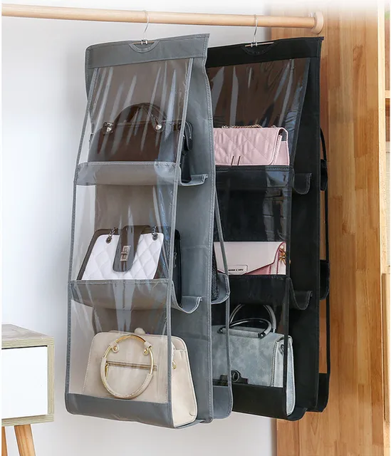 6 Pocket Double-sided Hanging Handbag Wardrobe Organizer Closet Transparent  Storage Bag Door Wall Clear Sundry Shoe Pouch - AliExpress