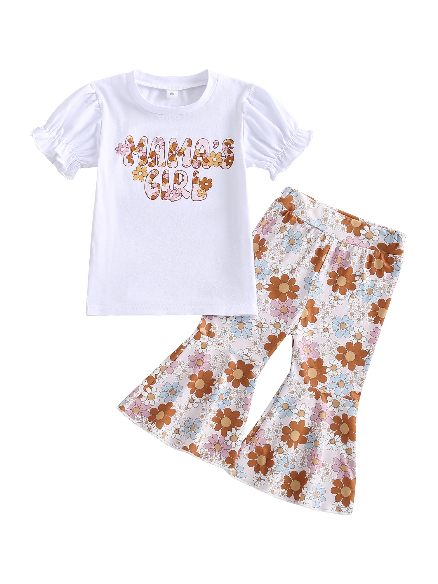 

Toddler Baby Girl Summer Clothes Letter Short Sleeve T-Shirt Top Floral Flare Pants 2pcs Set Mother s Day Outfits