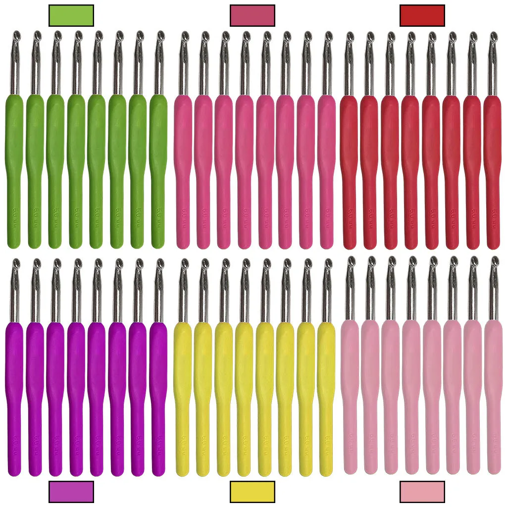 Set of 8 Soft-Grip Aluminum Crochet Hooks (2.5-6mm) for DIY Knitting Projects