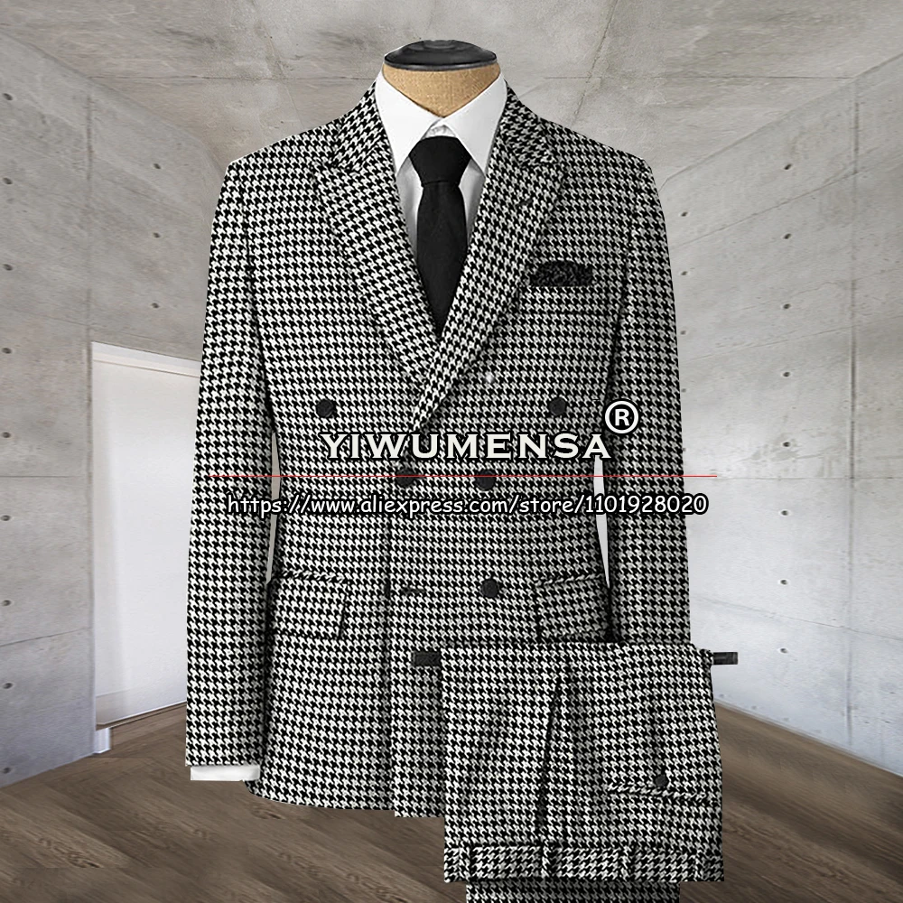 

South Arabic Suits Men White/Black Plaid Blazer Pants 2 Pieces Smart Casual Business Office Work Fashion Dress Tailore Made 2023
