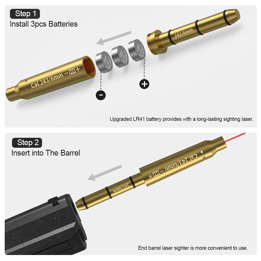 6MM Red Laser Boresighter Cartridge Dot Sight for Pistol & Rifle Scope-Hunting Accessory Training Shoot Sight for CAL 243