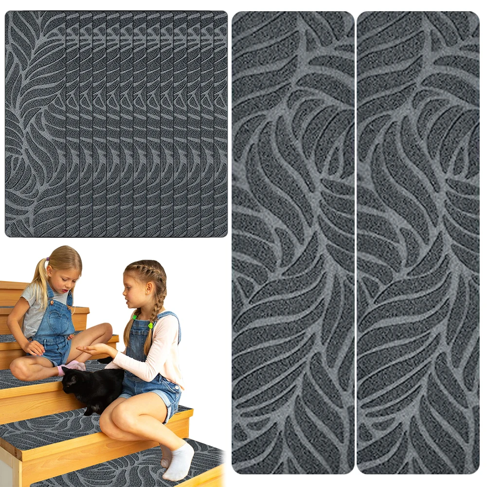 Self-Adhesive Anti-Slip Stair Treads (15 Pcs), Reusable Carpet Step Pad with TPR Backing