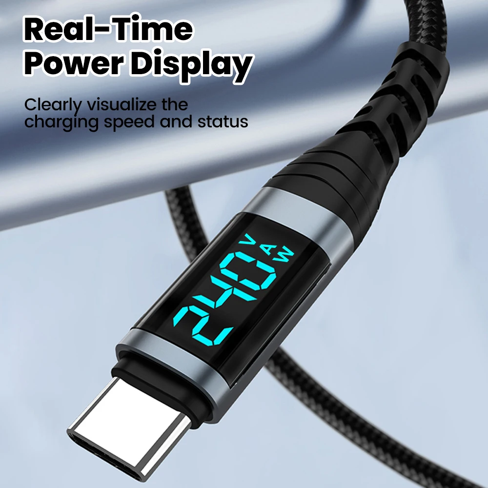 240W Type C to Type C Super Charge Digital Display Cable 0.5m-2m USB C Data Cable For Iphone 15 16 Samsung s24 s23 Huawei Xiaomi