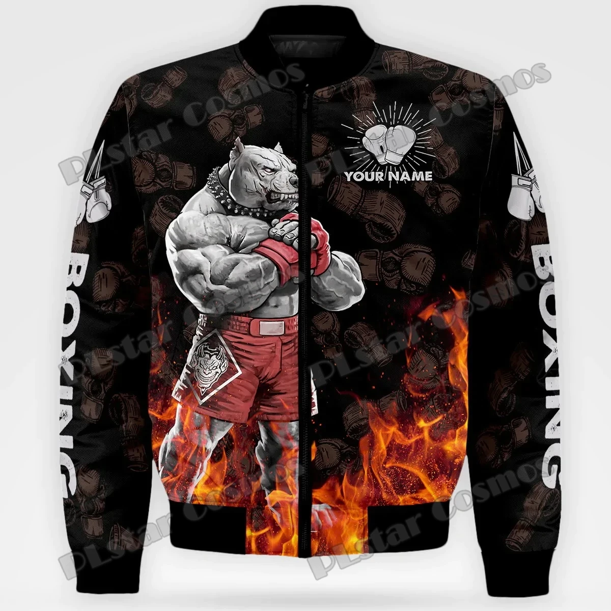 Herbst/Winter Männer Bomber Jacke Benutzerdefinierte Name Muay Thai Wildschwein und Jiu Jitsu Pitbull 3D Gedruckt Unisex Casual Zipper jacke WP35 – Detail 8