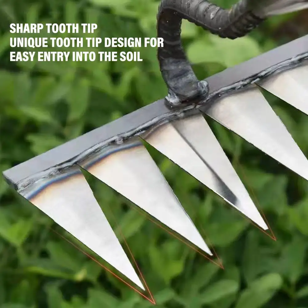 Weeding Hoe Garden Rake Weeding Loose Soil Agricultural Tools Metal Carbon Steel Tooth Nail Rake Garden Weeding Tools