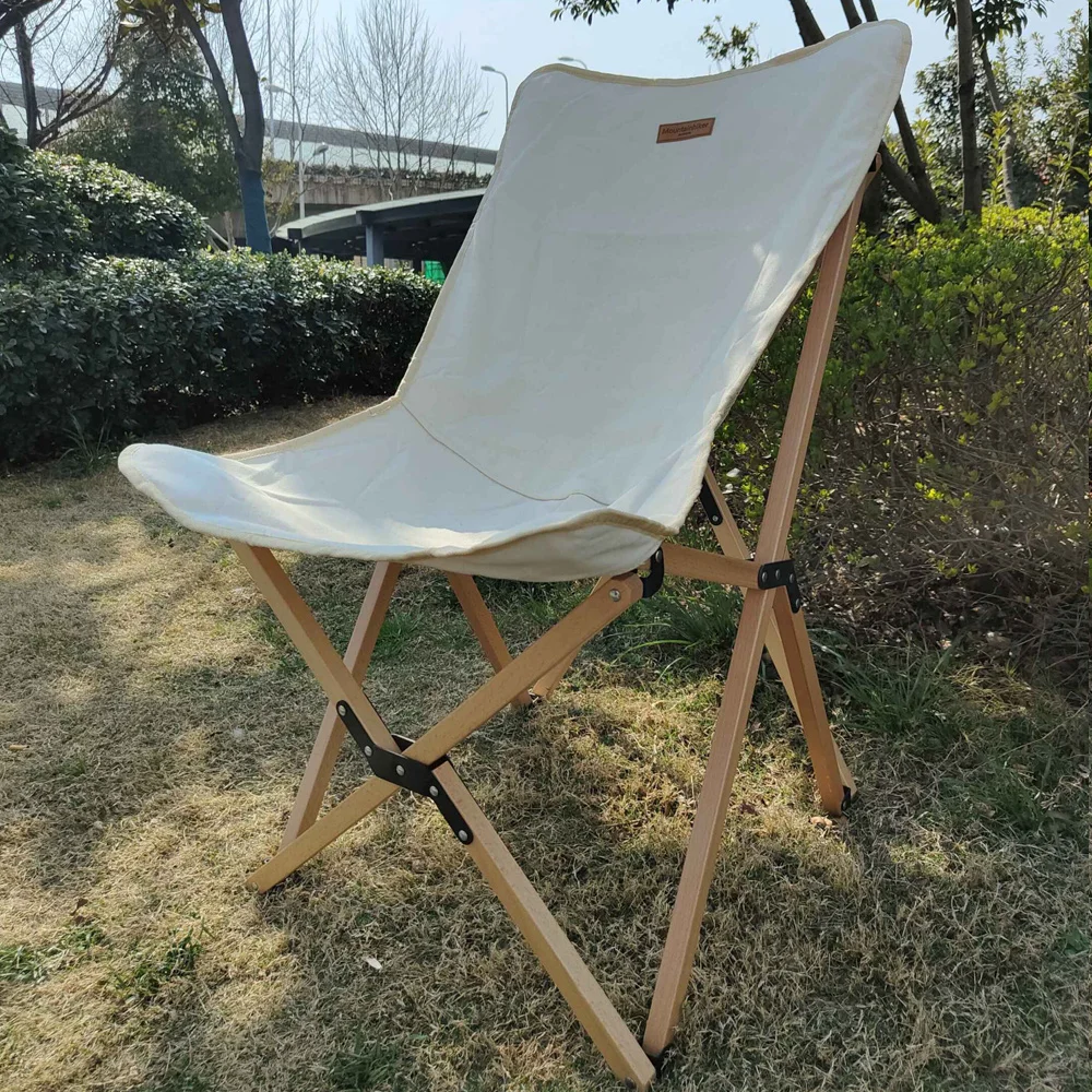 Silla plegable grande de madera maciza para acampar al aire libre, taburete respaldo de lona portátil para ocio al aire libre| | - AliExpress