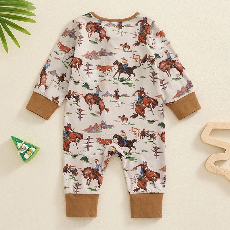 Citgeett Autumn Infant Baby Boy Romper Print Long Sleeve Full Length Zipper Jumpsuit Fall Casual Clothes