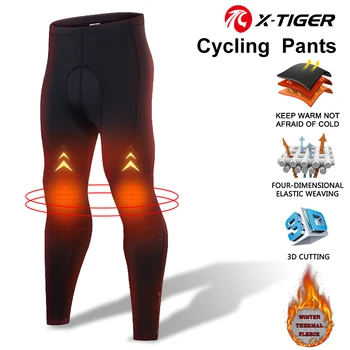 X-TIGER Man Cycling Bib Trousers Winter Thermal Mountain Bike Pants Bicycle Tights 5D Gel Pad Cycling Bib Pant Cycling Equipment