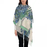 Vincent Van Gogh Irises Tassel Scarf Women Soft Art Painting Shawls Wraps Ladies Winter Scarves 1