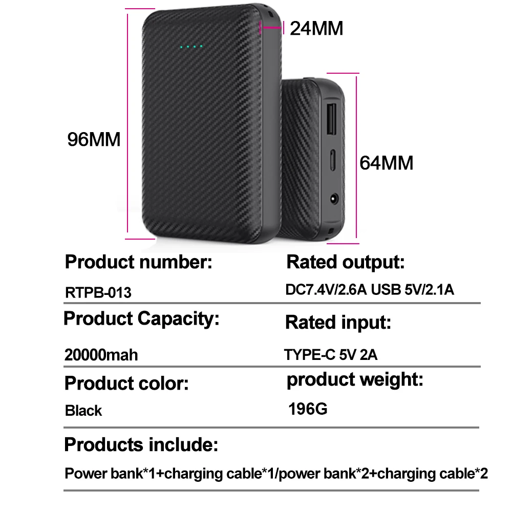 SHINEFUTURE DC7.4V Power Bank 20000mAh Portable Charger External Battery Pack for Heating Vest mobile phone Portable Charging 6