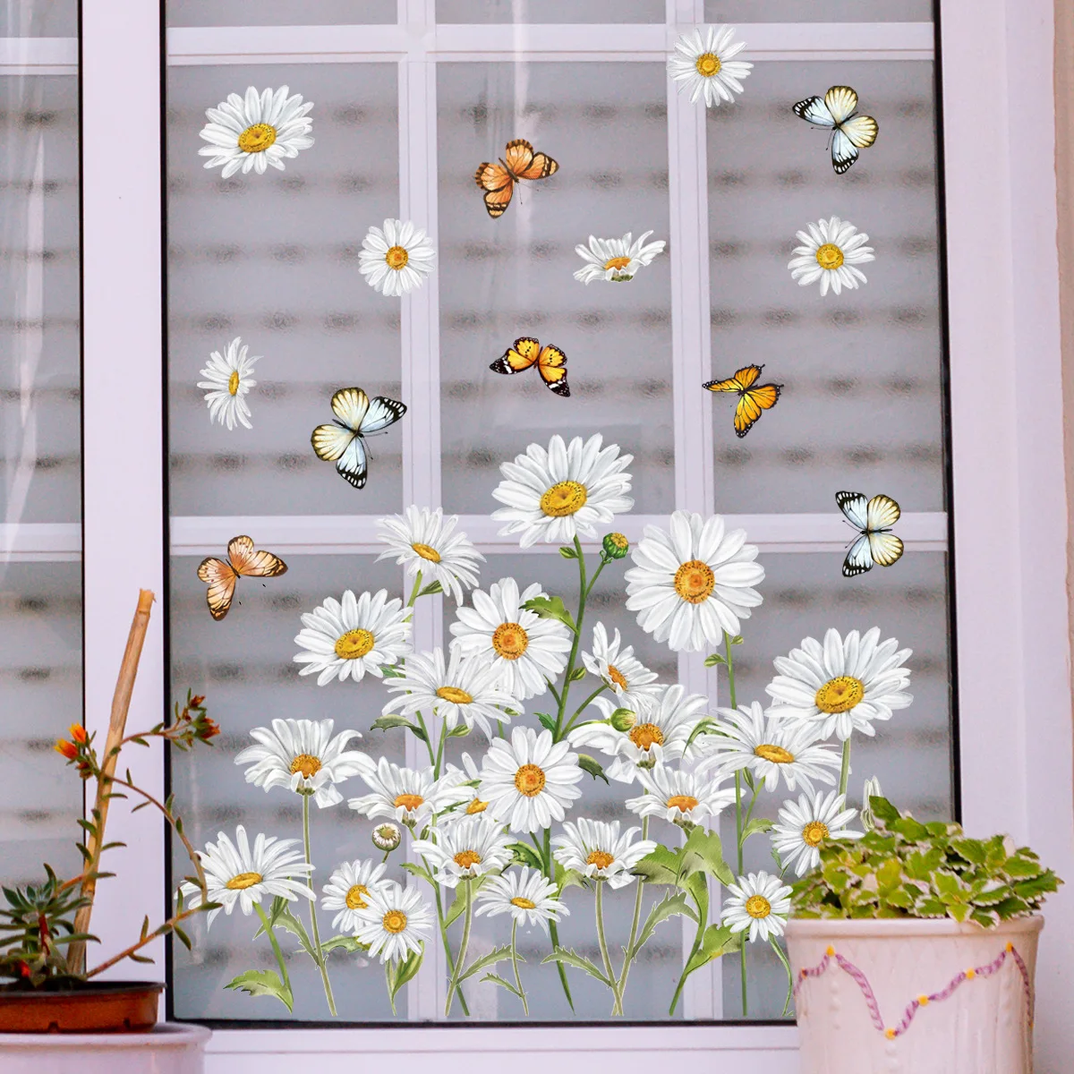 Fresh Daisy Window Stickers Electrostatic Stickers Butterfly Decorations Adhesive Free Double-sided Printing Window