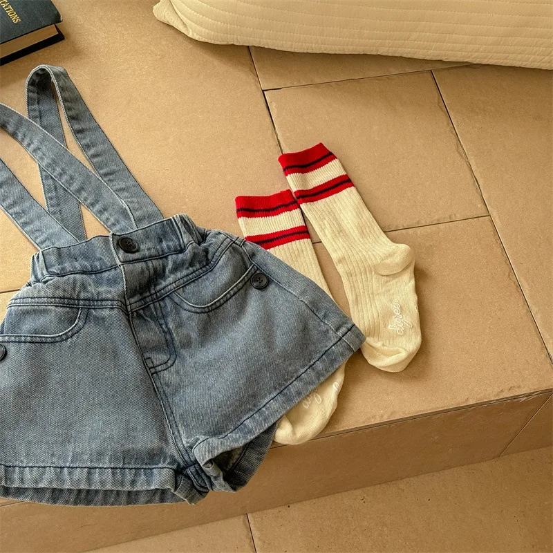Children Clothing Kids Denim Shorts Summer Korean Style Summer Suspenders Denim Shorts Boys and Girls Casual Simple Kids Pants