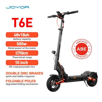 JOYOR T6E Scooter elettrico per adulti Motore da 500 W Batteria 48V18AH E-Mountain Escooter 10 "Pneumatico fuoristrada Pieghevole E-Scooter