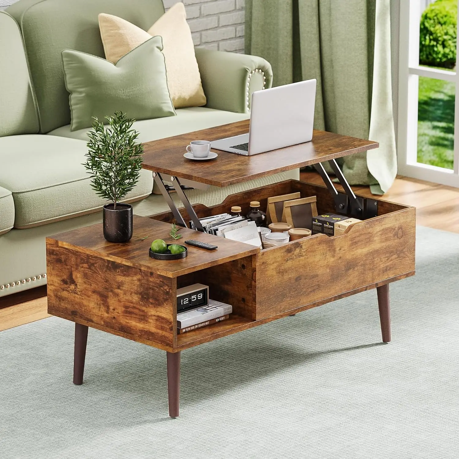 

OLIXIS Coffee Tables, Small Coffee Table with Storage Shelf and Hidden Compartment, Modern Wood Lift Top Coffee Table