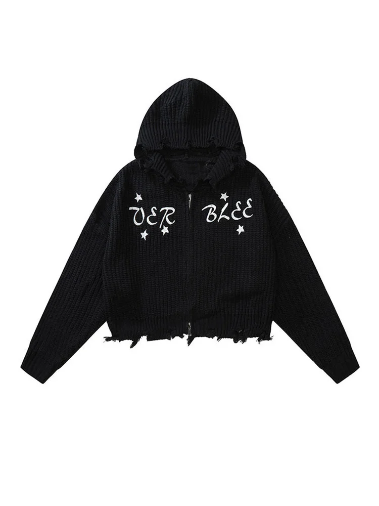 

Vintage Aesthetic Y2K Cropped Knitted Cardigan Grey Women Autumn Winter Casual Sweater Zipper Long Sleeve Crochet Outerwear Emo