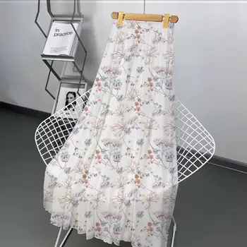 Floral Printed Long Chiffon Skirt Women Fashion 1