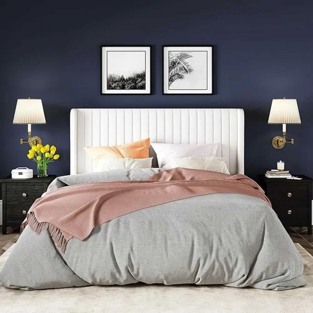 Full Size Velvet Bed Frame/Vertical Channel Tufted Wingback Headboard/Upholstered Platform Bed/Strong Wooden Slats/Easy Assembly 3