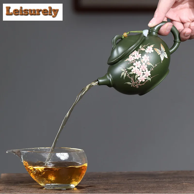 350ml Luxury Yixing Purple Clay Teapots Famous Artists Handmade Butterfly Flower Pot Raw Ore Green Mud Kettle Zisha Tea Set Gift