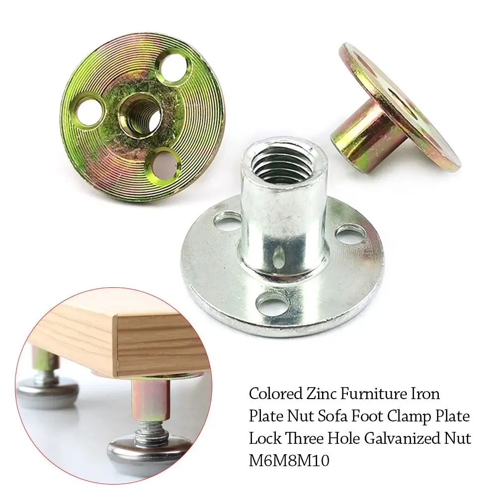 5Pcs/set Durable Metal Three-hole Locking Flange Nut Round Flat Nut Fastener Lock Nuts M6 M8 M10 Tee Furniture Nuts Screw