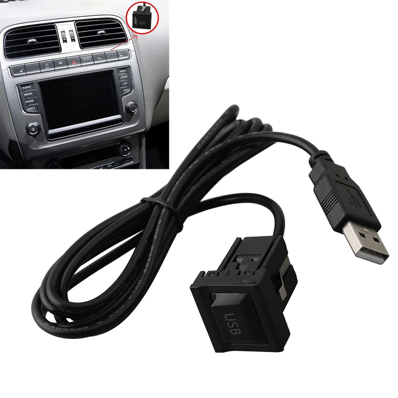 

1pcs 1× USB With Dust Cover Dash Flush Mount Dual USB Extension High Quality Panel AUX Adapter Cable Brand New