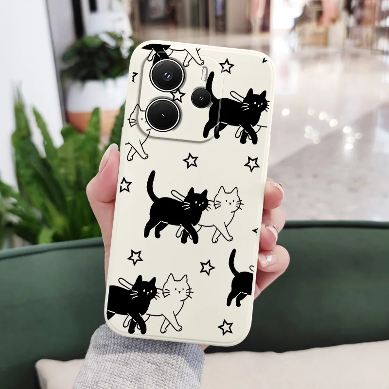 Star Cute Cat Liquid Silicone Phone Case Cover