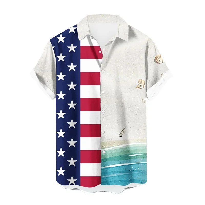 thumbnail image 1 of Camisas hawaianas divertidas para hombre, camisas con botones y estampado 3D del Día de la Independencia, camisas de manga corta para vacaciones tropicales, camisas hawaianas para playa, 1 of 4
