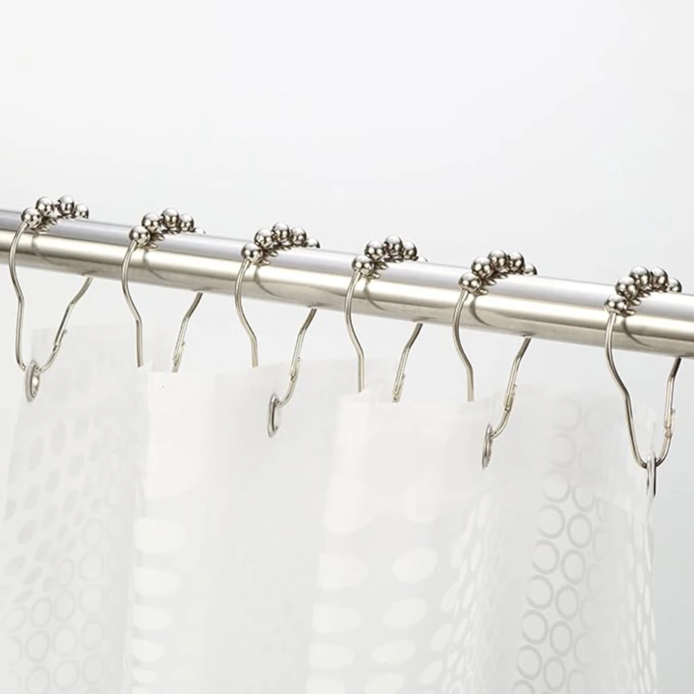 Shower Curtain Hooks, Decorative Rust Proof Stainless Steel Shower Curtain Hooks for Bathroom Shower Rods Set of 12
