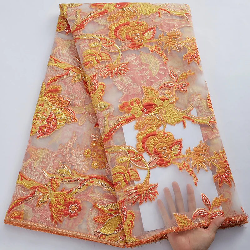 

African Tulle Lace Fabric 2022 Brocade Jacquard Lace Fabric French Nigerian Gilding Lace Fabric For Party Dress Sewing 3024A