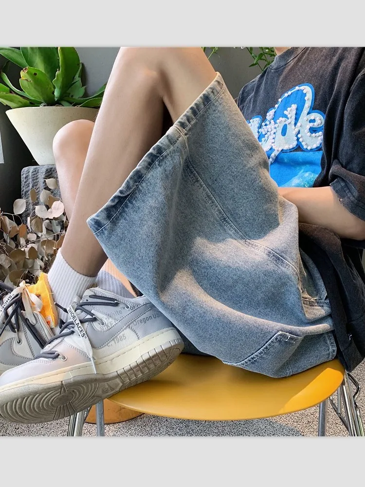 

Бриджи мужские джинсовые в стиле Харадзюку, короткие брюки-карго из денима в стиле ретро, свободные штаны в Корейском стиле, одежда в стиле хип-хоп, B72, 2024