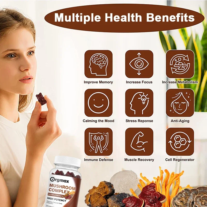 Lion's Mane Reishi Cordyceps Chaga Turkey Tail Nootropic Brain Memory & Focus Stress Relief-Ultimate Mushroom Complex Capsule