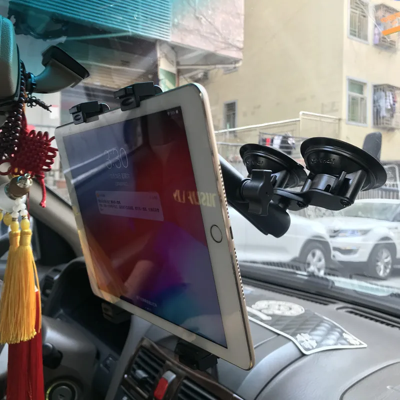 Heavy duty dual tablet suction cup mount with 1 inch ball head for ipad mini air 1 2 3 4