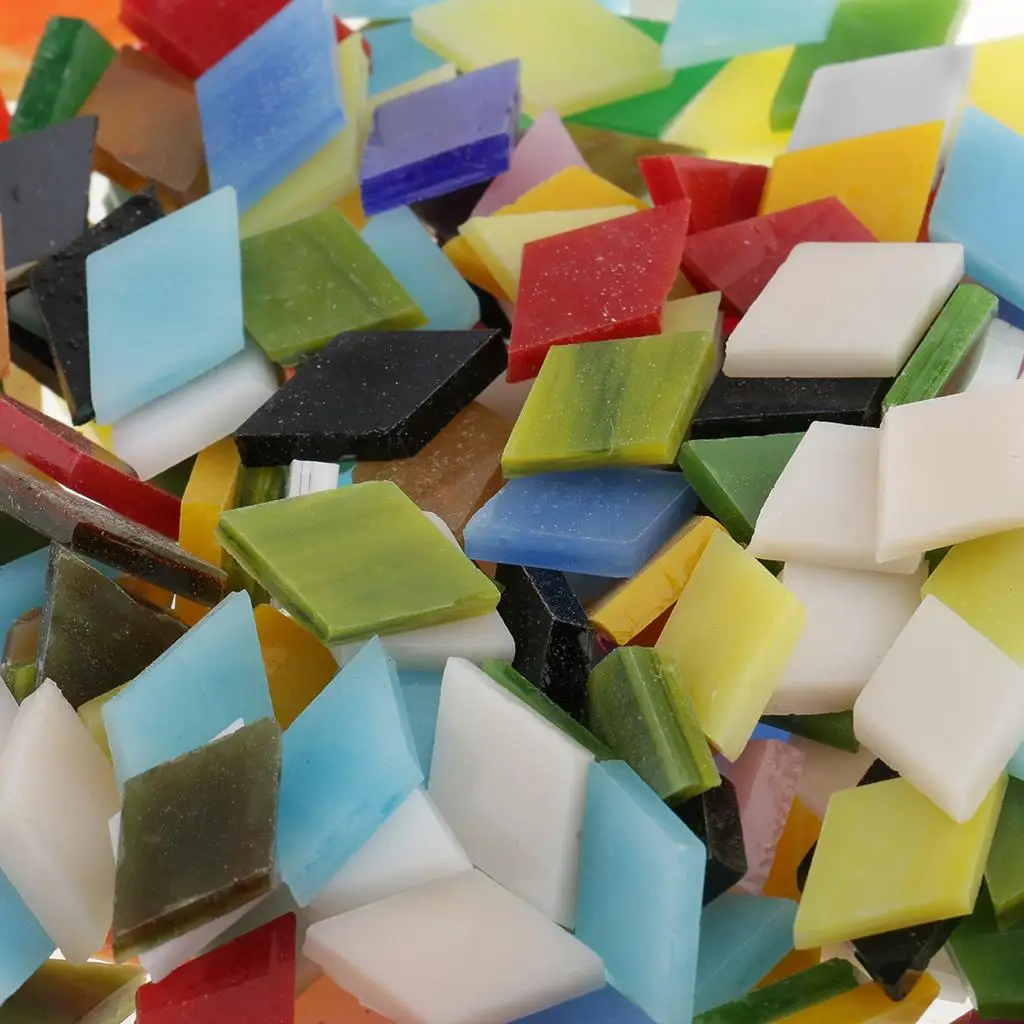 2x300 Pieces Assortment of Colored Glass Tiles for DIY Rhombus 12mm