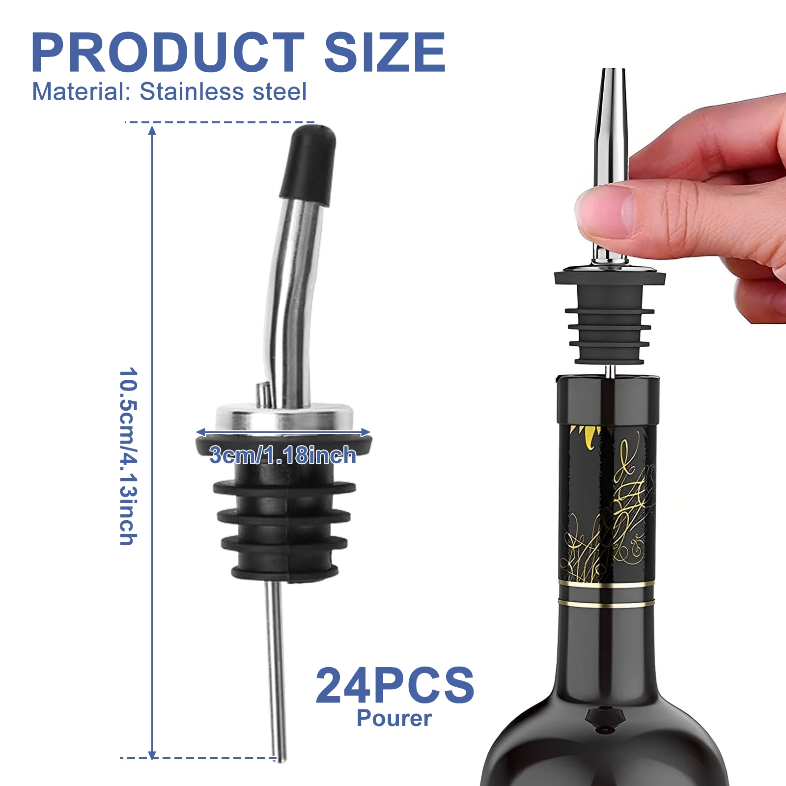 Zhioudz 10 Pezzi Versatore Bottiglia,Versatori con patta,Versatore in Acciaio Inossidabile,Bottiglia Versatore con Lunga Beccuccio,Versatore per Vino Rosso,Perfetto per bar, spirito, vino, sciroppi