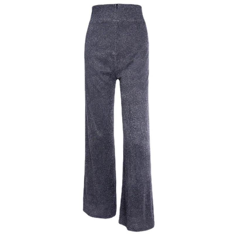 Pantalones de cintura alta con purpurina plateada para mujer, informales, de pierna recta, para fiesta, discoteca, moda femenina, parte inferior brillante