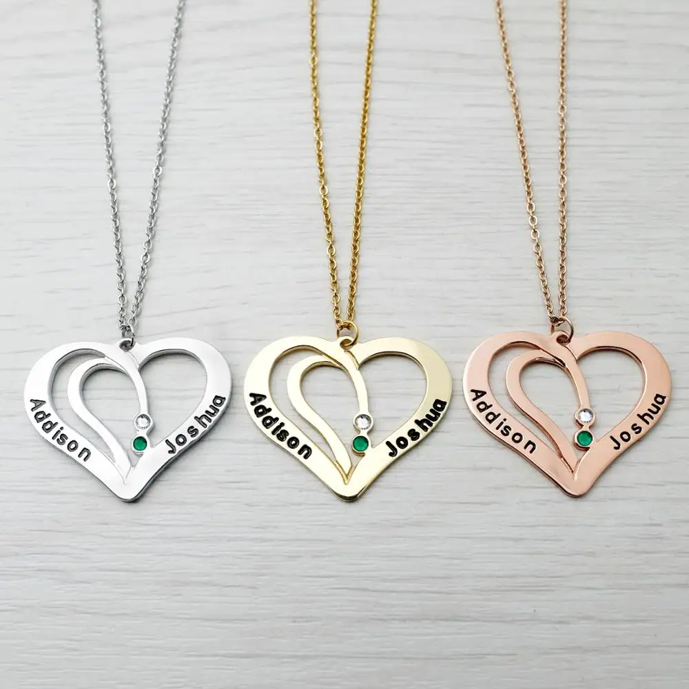 

Personalized Heart Necklace Custom Birthstone Necklaces Couple Name Necklace Engraved Jewelry Valentine's Day Gift for Her