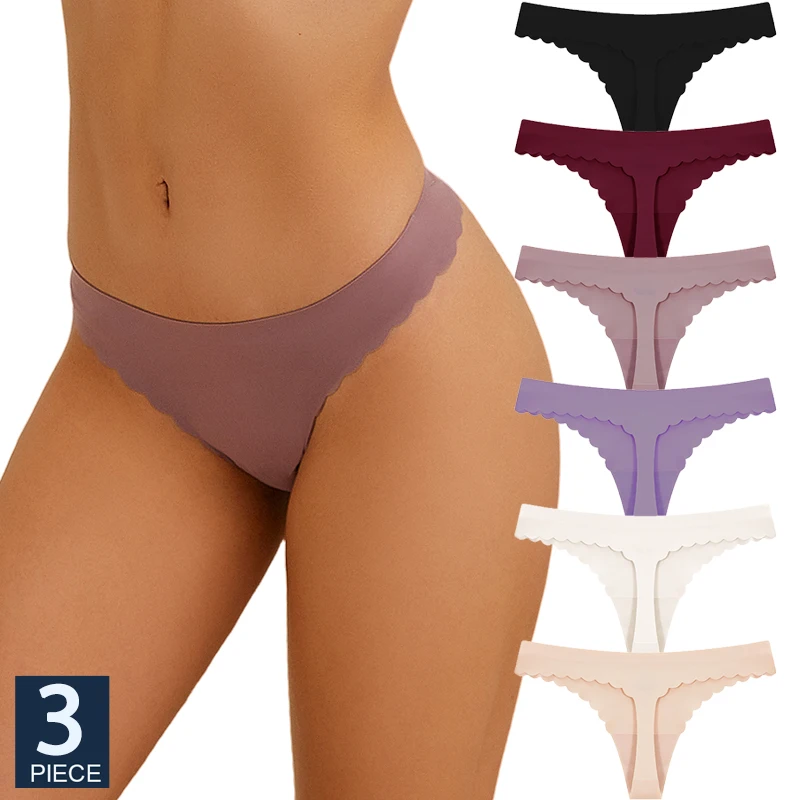 

FINETOO 3PCS Women Lace Underwear Seamless Thong Female Underwear Sexy Middle Waist T-back Comfort Lingerie Girls Intimate Panty