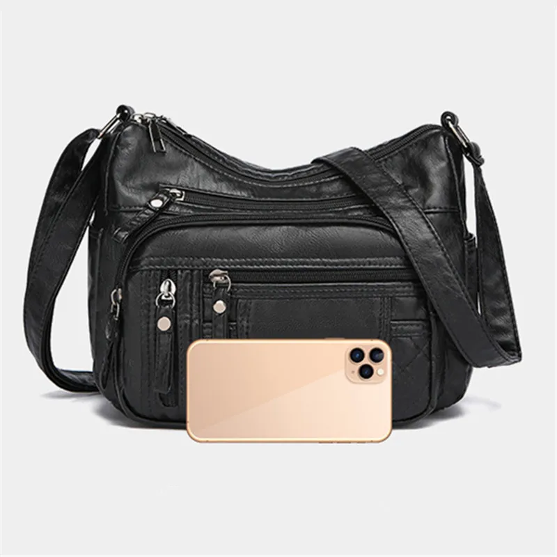 Fashionable Soft Leather Crossbody Bag with Multi Layer Zipper Pocket, Stylish Single Shoulder Bag for Women Daily Work, Date