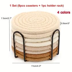 Elegant 8-Piece Woven Coaster Set with Holder - High-Temperature Resistant and Absorbent - Diameter-11cm (8pcs)