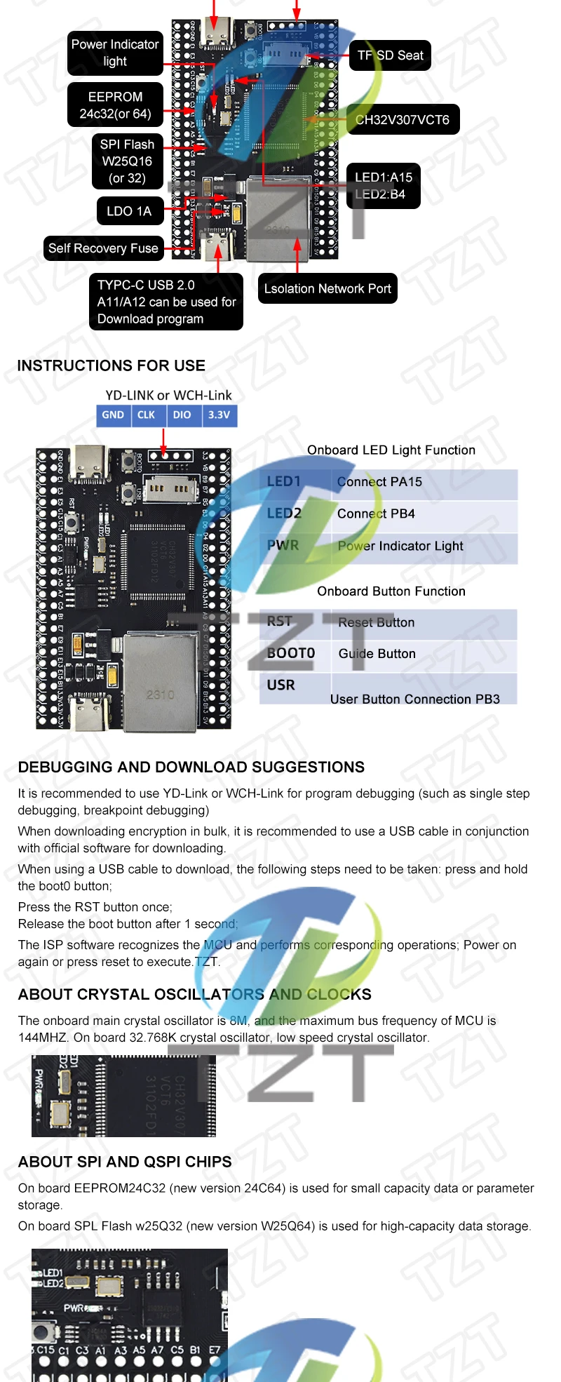 TZT CH32V307VCT6 Entwicklungsboard mit RISC-V-Kern, Unterstützung für RT-Thread, Integrierte 32-Bit-RISC-V-Controller, Unterstützung für RT-Threads für Arduino – Detail 2