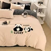 Cute Panda 100% Cotton Bedding Set Kawaii Embroidered Duvet Cover Bed Sheets Set Flat/Fitted Sheet Bed Linen Pillowcase for Kids 6