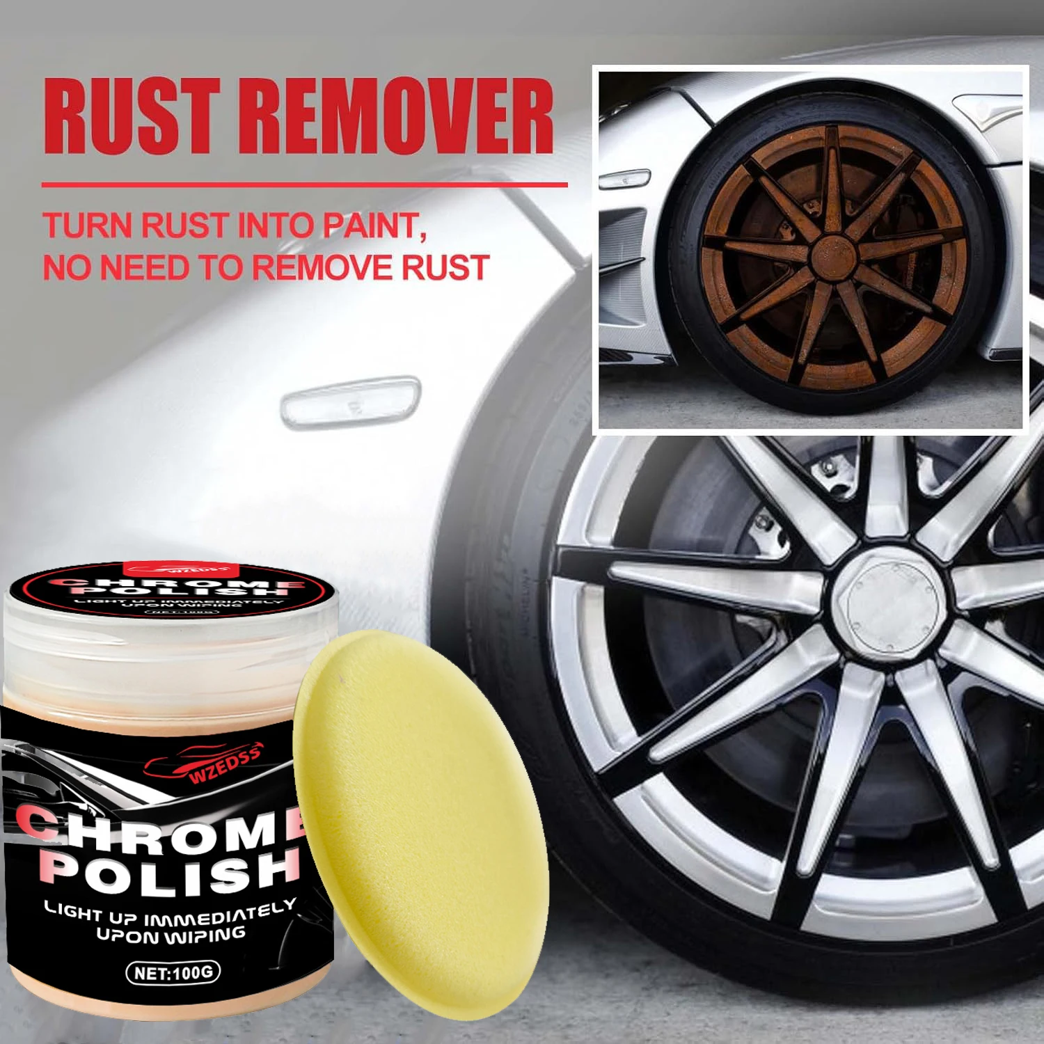 100g Car Rust Remover Metal Surface Chrome Cleaner Car Body Paint Care Compound Automobile Wash And Maintenance Agent