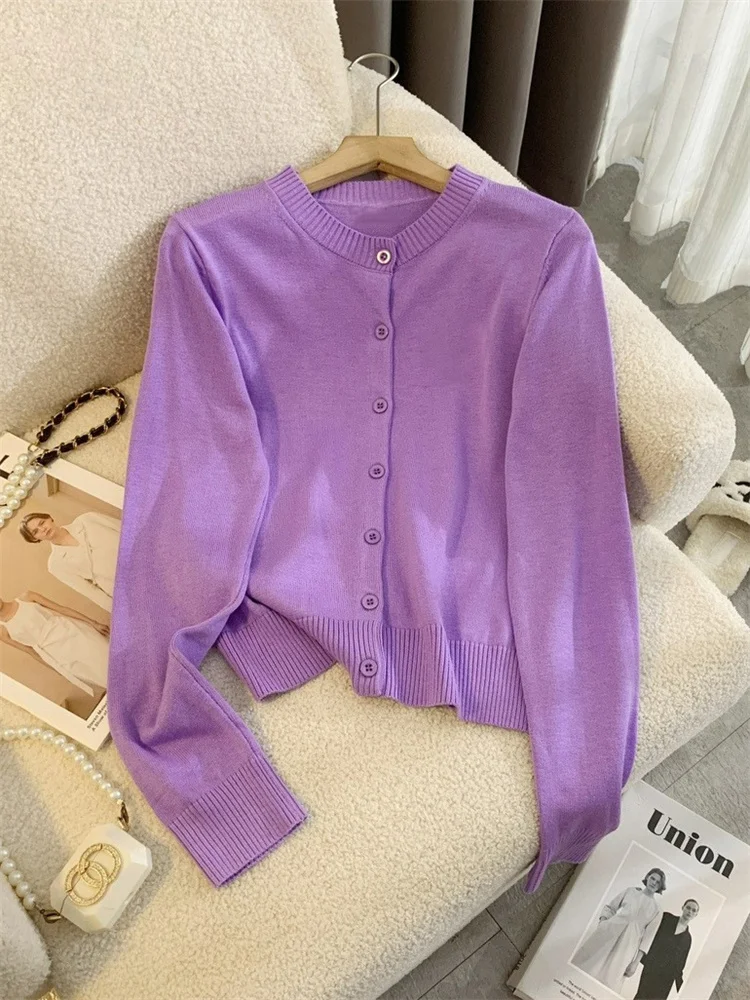 Female Sweater Knit Cardigan Coat Casual Loose Long Sleeve Patchwork Solid Scoop Neck Outwear Autumn Knitwear Coat Ladies