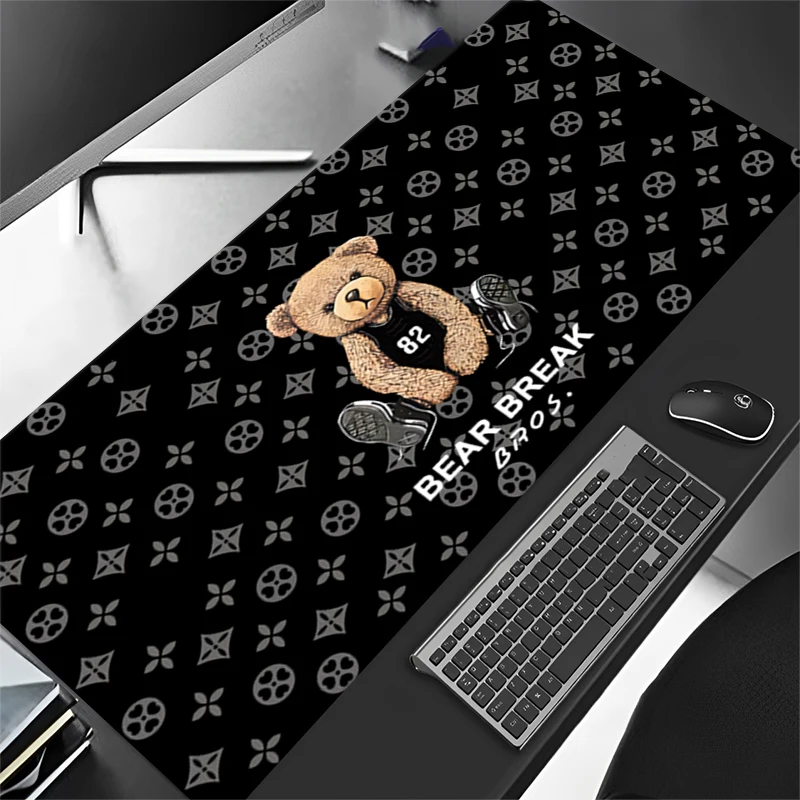 French Popular Bear large size cool mouse pad 900x400 non-slip esports learn desk mat game player mouse pad desktop accessories 3