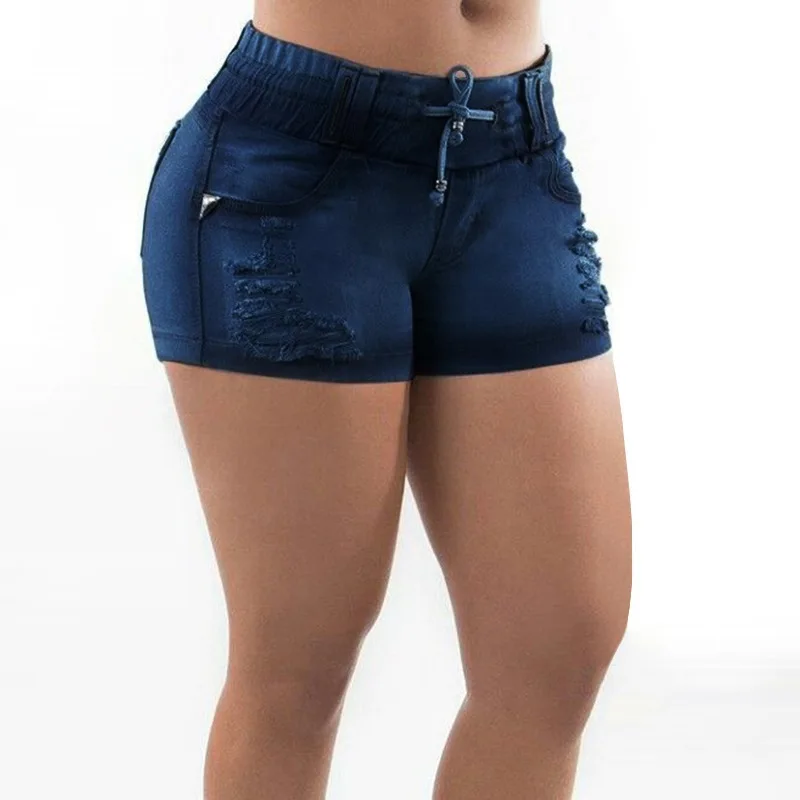 2023 Stretch Skinny Sexy Denim Shorts Elastic Waist Drawstring Fashion Leisure Ripped Jeans Denim Shorts Pants